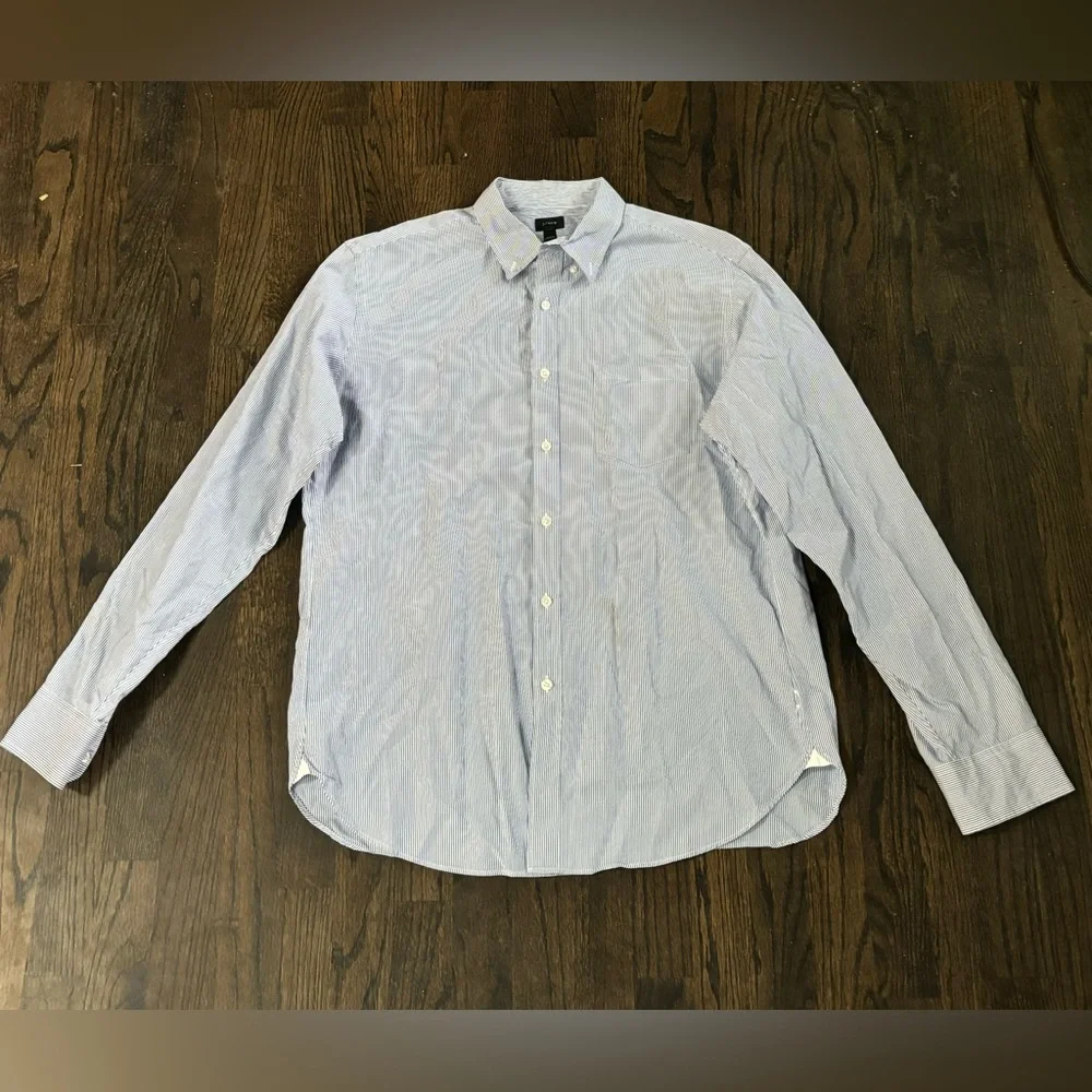 J. Crew Men's Blue Striped Shirt Size L